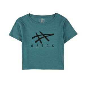ASICS Teal Cropped Foil Logo Athletic Workout Graphic T-Shirt Women’s Small